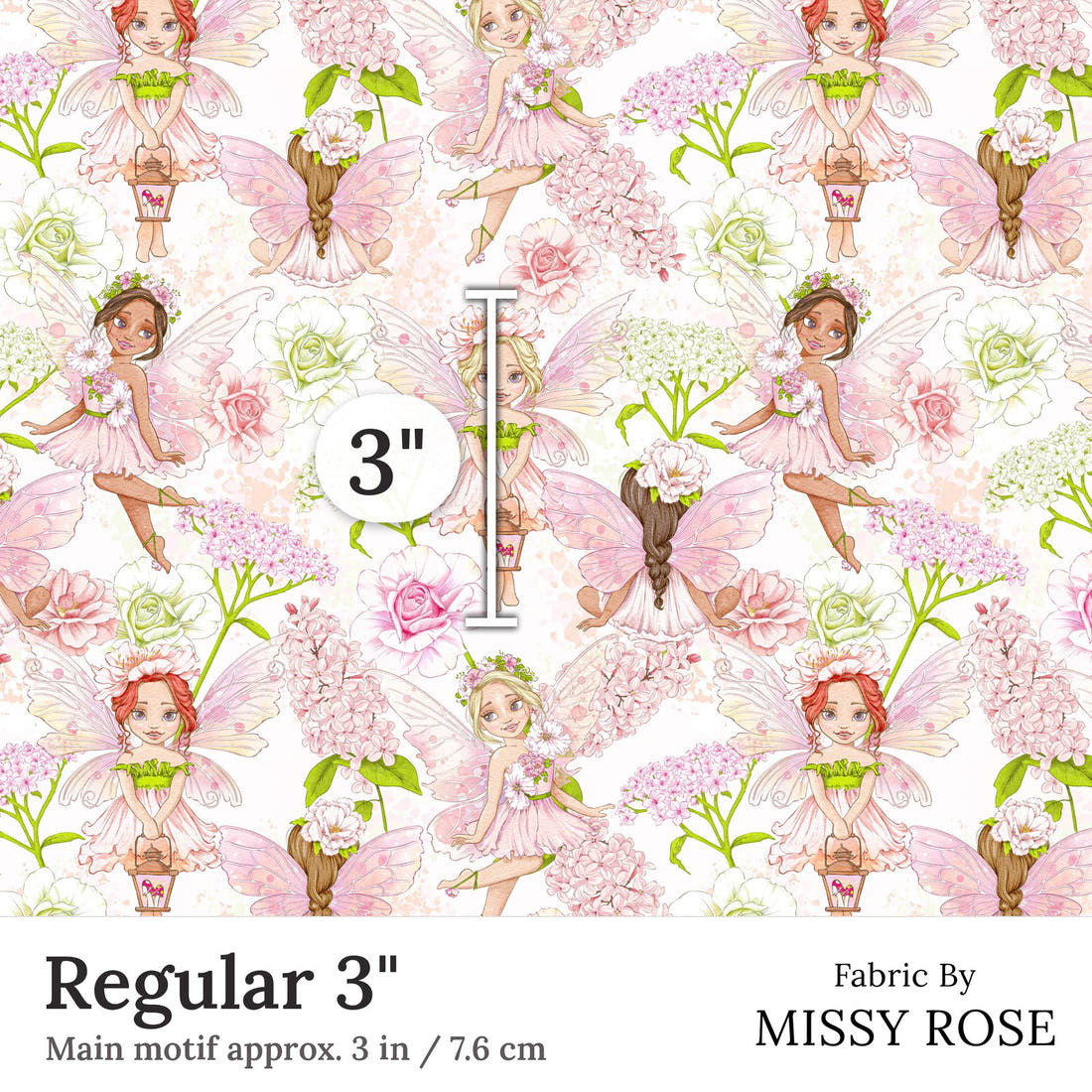 Design 276 Whimsical Fairy Fabric Regular 3 inch print scale guide | Fabric by Missy Rose