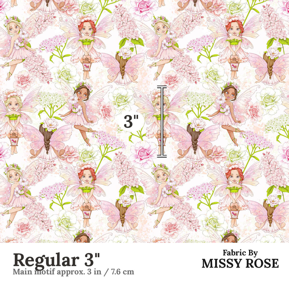 Design 276 Whimsical Fairy Fabric Regular 3" - print scale | Fabric by Missy Rose