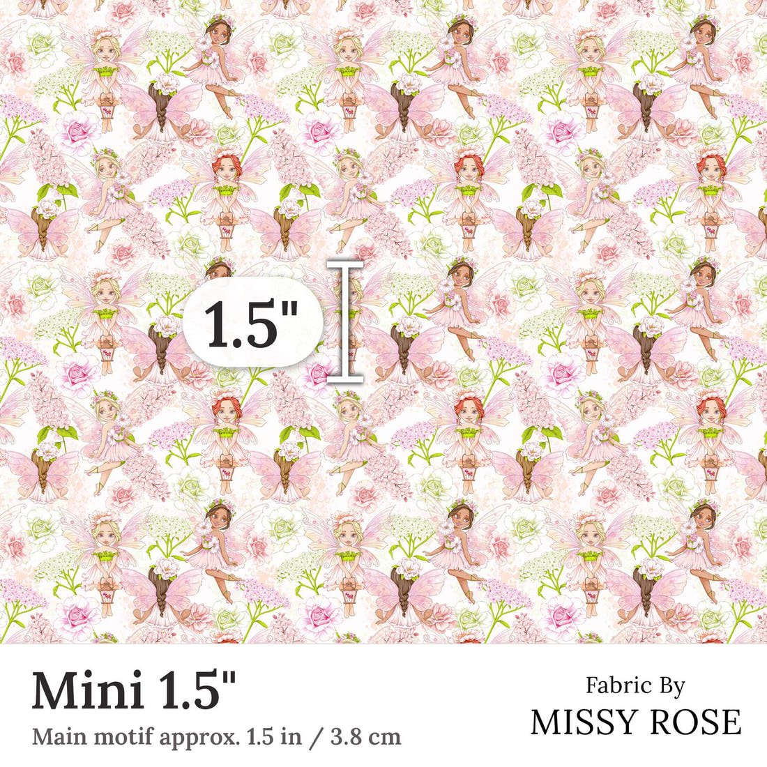 Design 276 Whimsical Fairy Fabric Mini 1.5 inch print scale guide | Fabric by Missy Rose