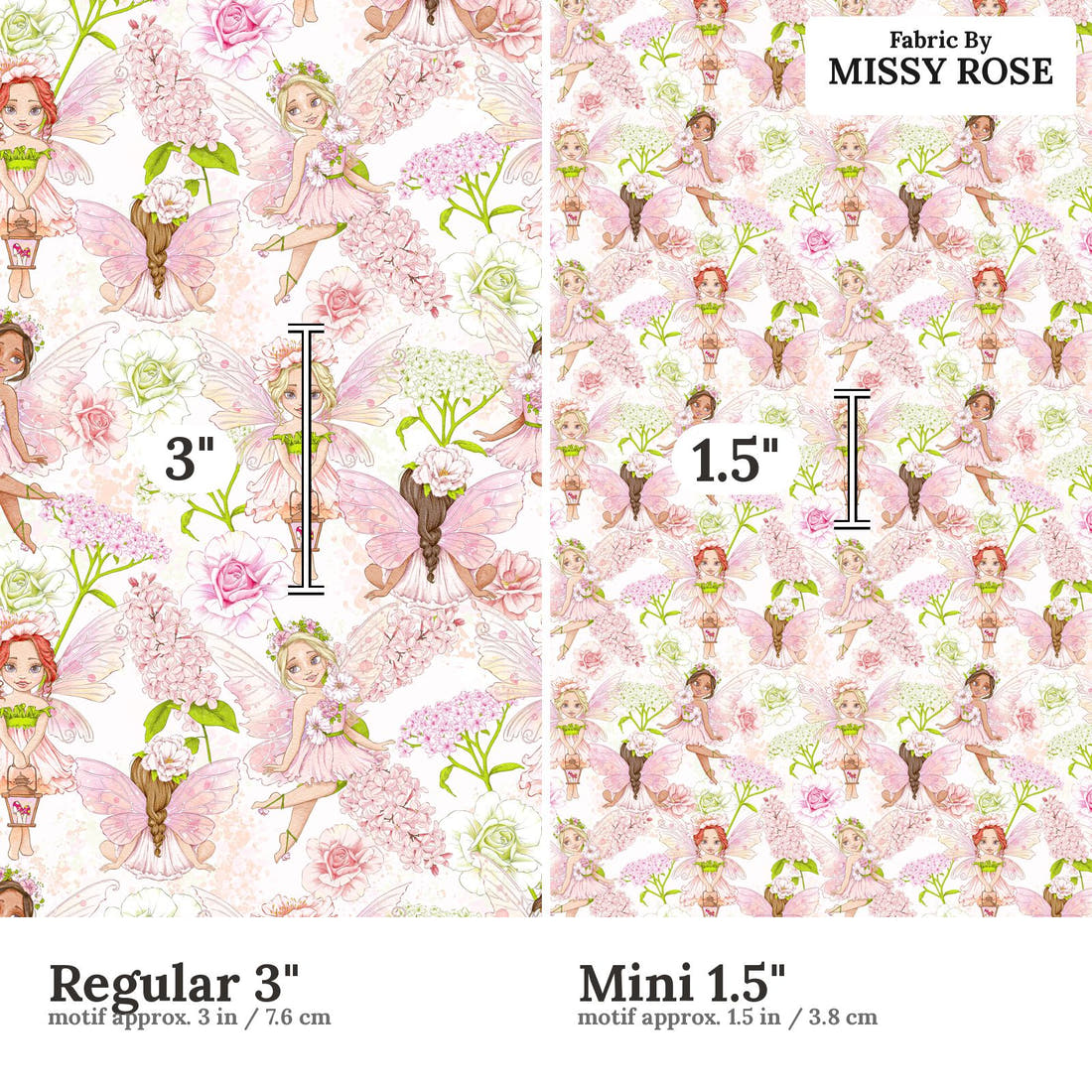 Design 276 Whimsical Fairy Fabric size comparison - print scale | Fabric by Missy Rose