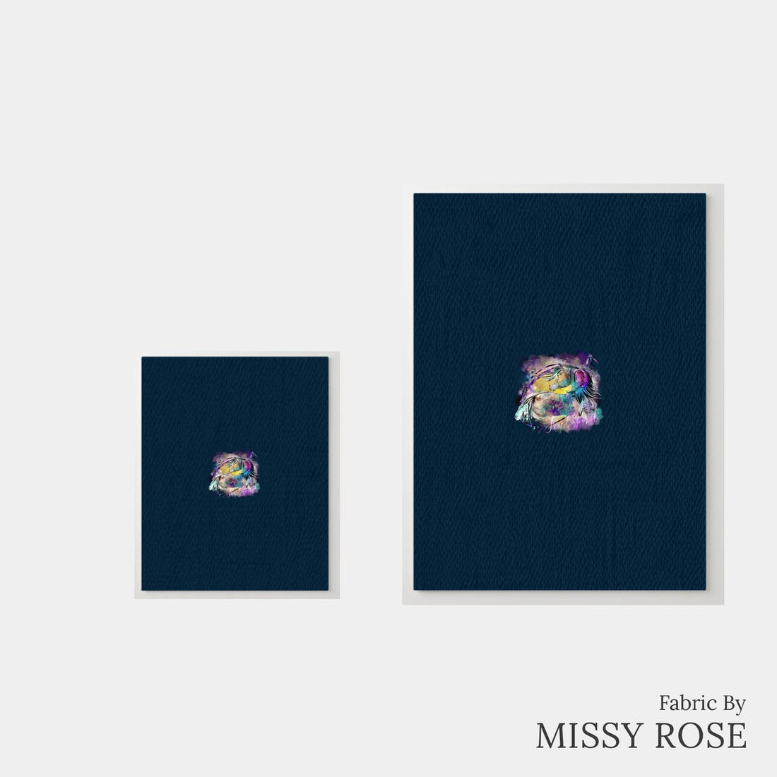 Design 277 Watercolour Horse Panel – universal and adult panel sizes side by side | Fabric by Missy Rose