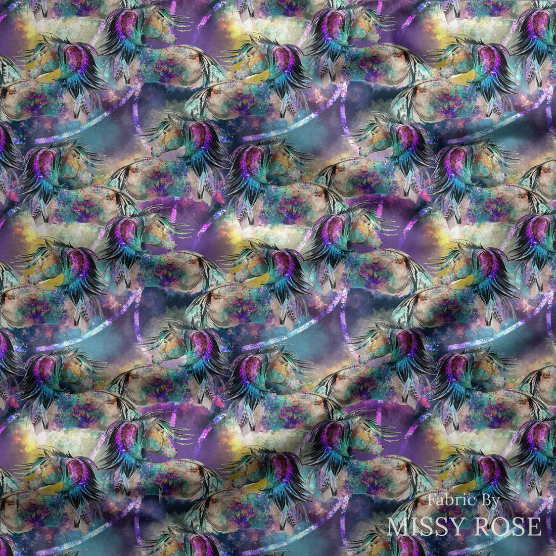 Design 277 Watercolour Horse Fabric draped fabric mockup – custom printed fabric by the metre | Fabric by Missy Rose