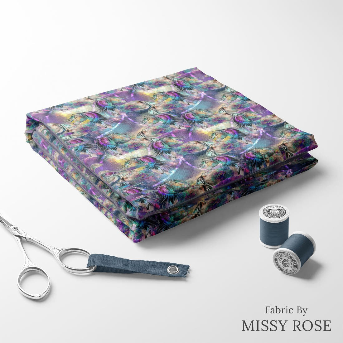 Design 277 Watercolour Horse Fabric folded fabric stack with matching thread – pre-order fabric Australia | Fabric by Missy Rose