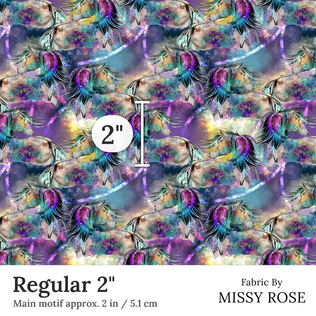 Design 277 Watercolour Horse Fabric Regular 2 inch print scale guide | Fabric by Missy Rose
