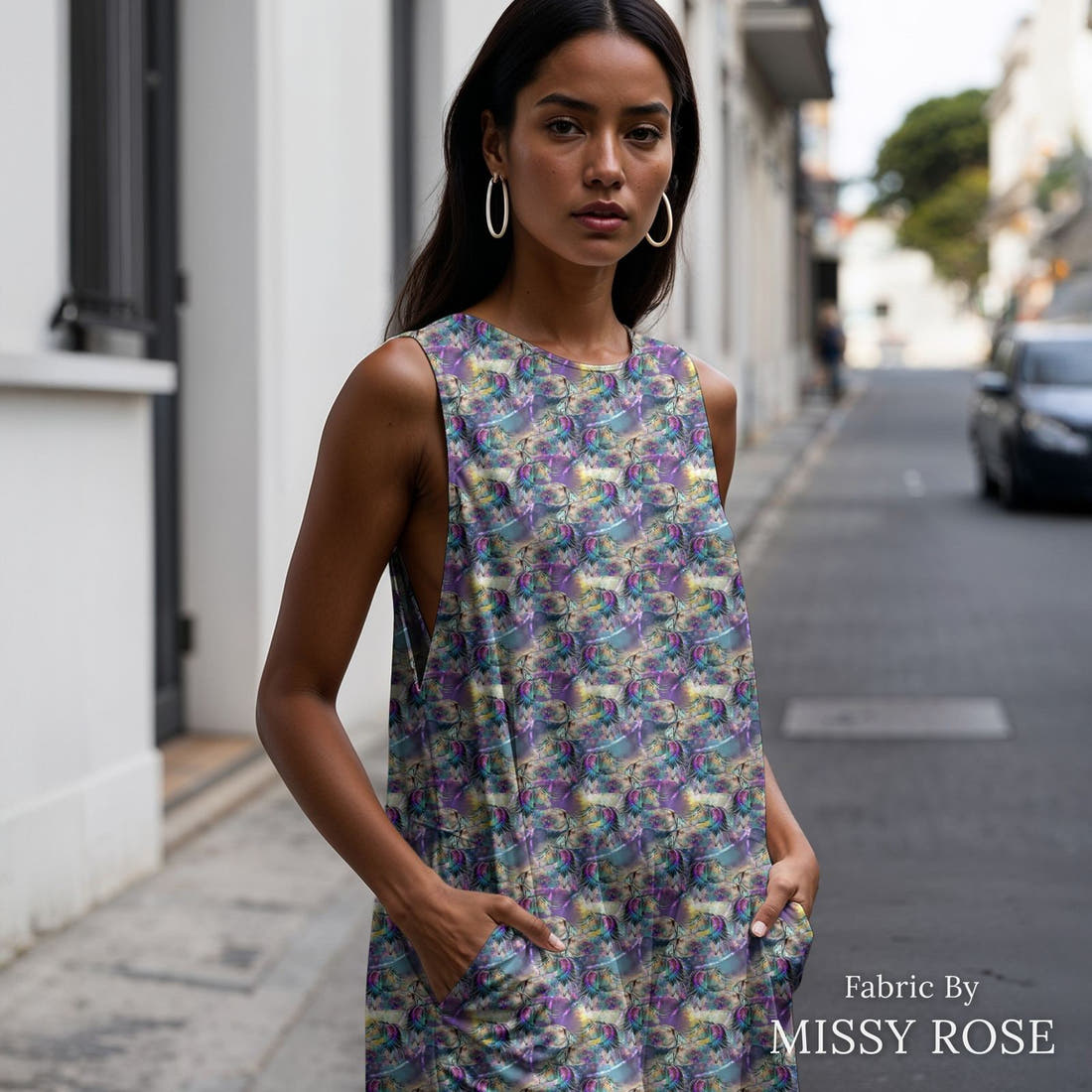 Design 277 Watercolour Horse Fabric sewn into a women's jumpsuit – see how the print looks made up | Fabric by Missy Rose