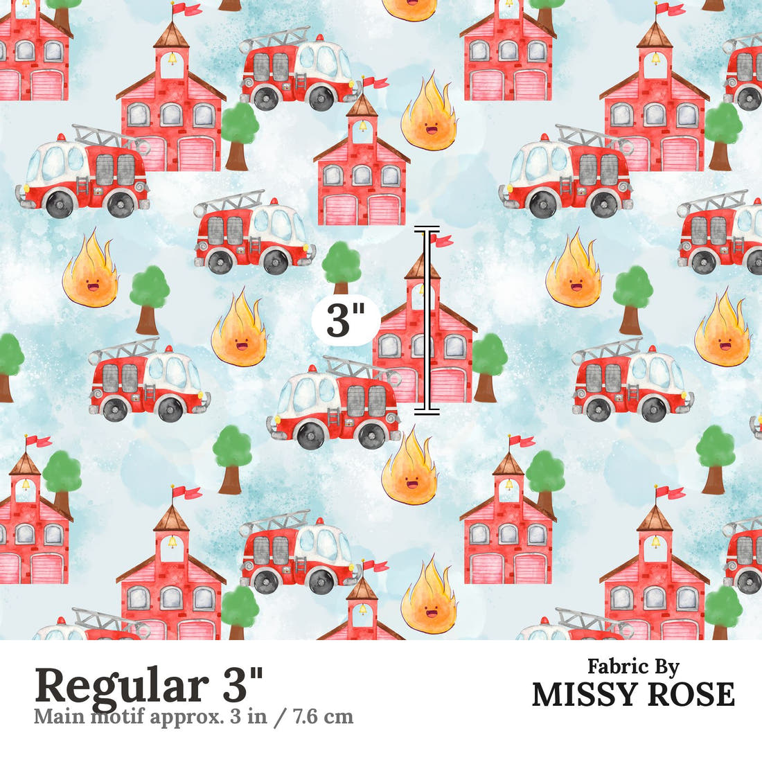Design 278 Fire Fighter Fabric Regular 3" - print scale | Fabric by Missy Rose