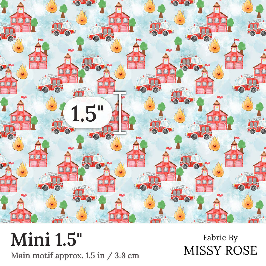 Design 278 Fire Fighter Fabric Mini 1.5 inch print scale guide | Fabric by Missy Rose