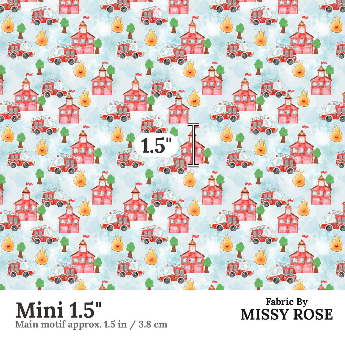 Design 278 Fire Fighter Fabric Mini 1.5" - print scale | Fabric by Missy Rose