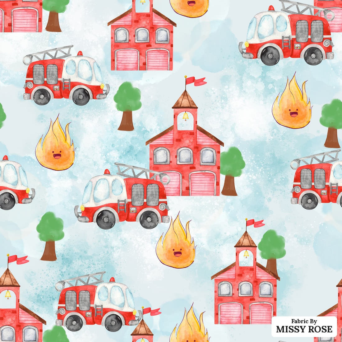Design 278 Fire Fighter Fabric - flat view of the print, zoom in for detail | Fabric by Missy Rose