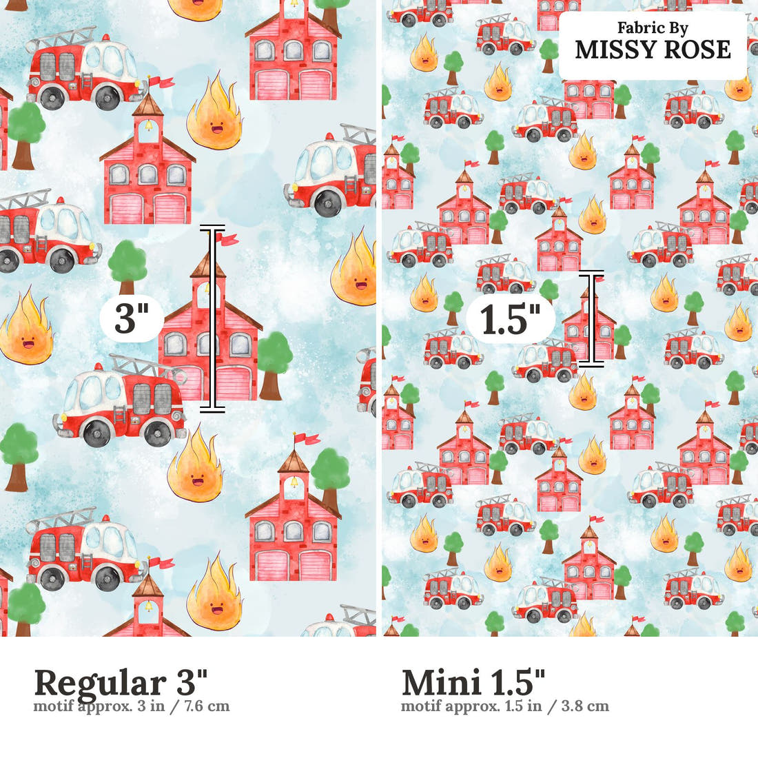 Design 278 Fire Fighter Fabric size comparison - print scale | Fabric by Missy Rose