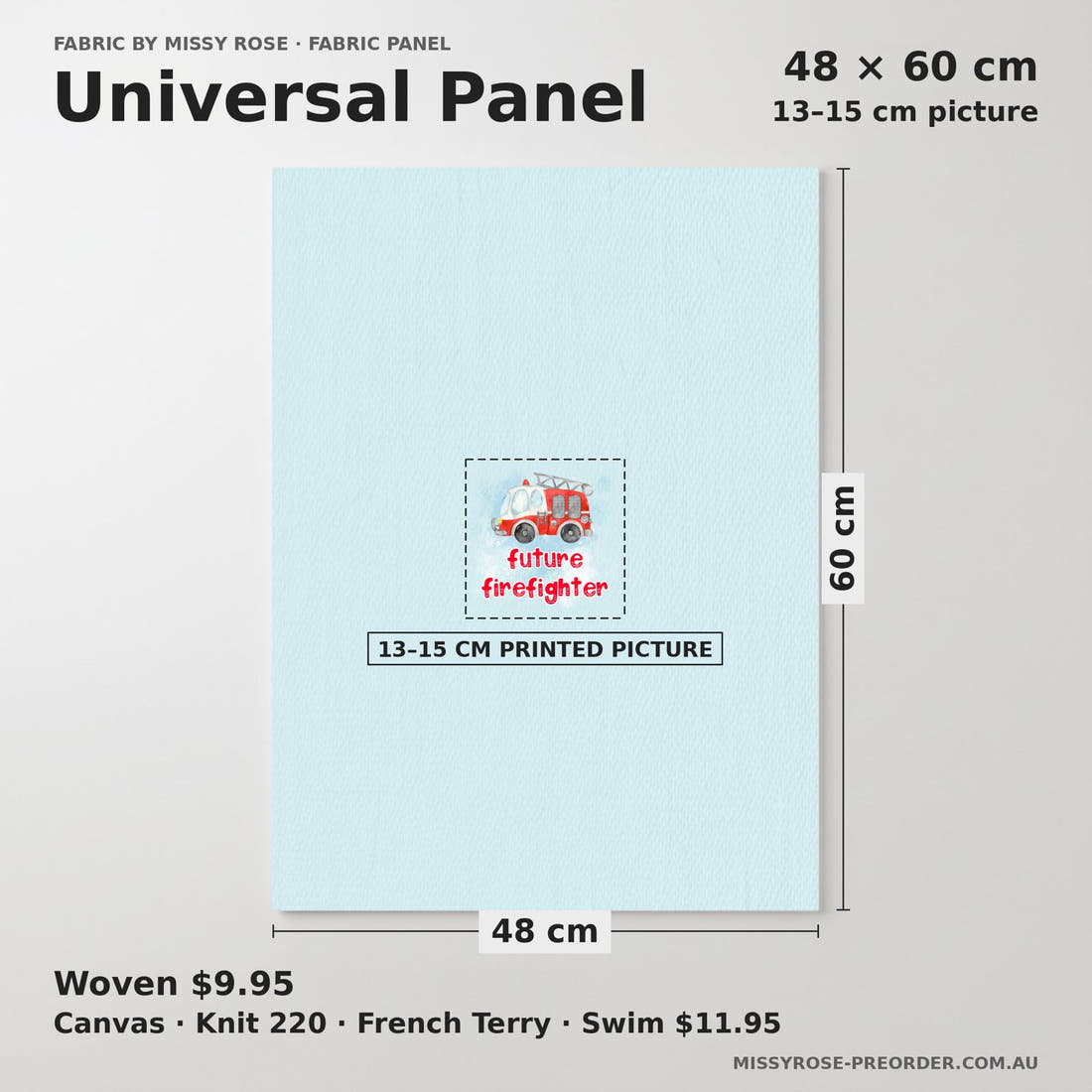Design 278 Fire Fighter Panel universal panel sizing – 13–15 cm printed picture on 48 × 60 cm fabric | Fabric by Missy Rose