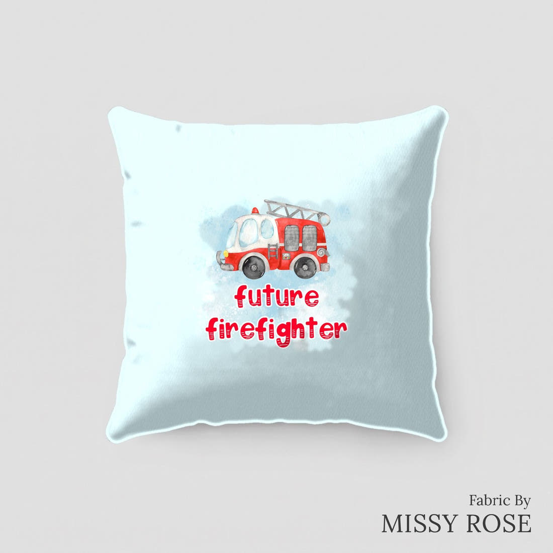 Design 278 Fire Fighter Panel sewn into a cushion – see how the panel looks made up | Fabric by Missy Rose