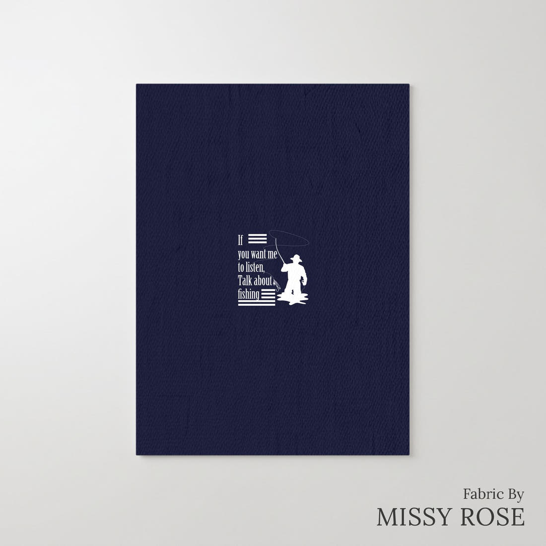 Design 279 Navy Fishing Panel – printed fabric panel with centred picture, custom printed to order | Fabric by Missy Rose