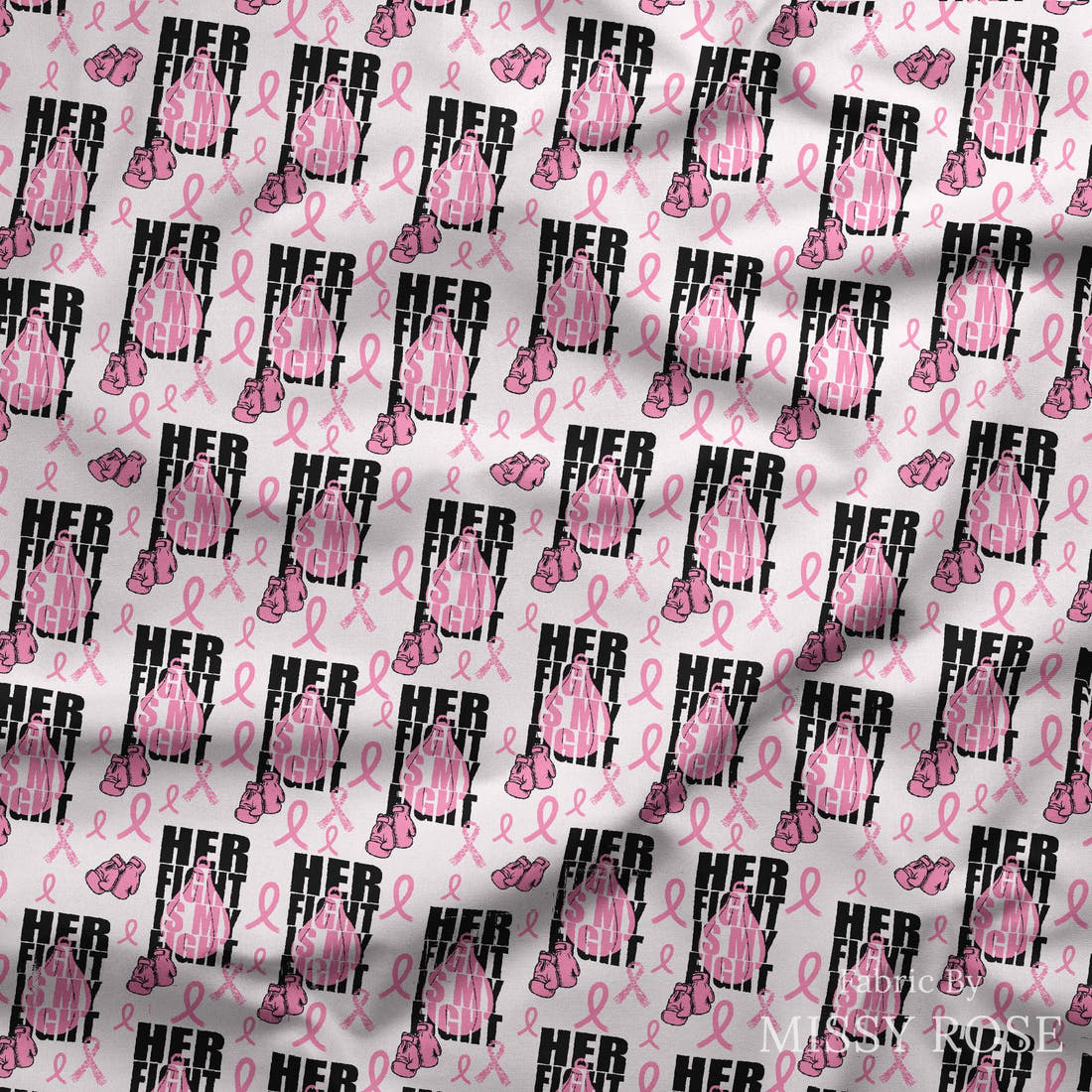 Design 28 Breast Cancer Fabric draped fabric mockup – custom printed fabric by the metre | Fabric by Missy Rose