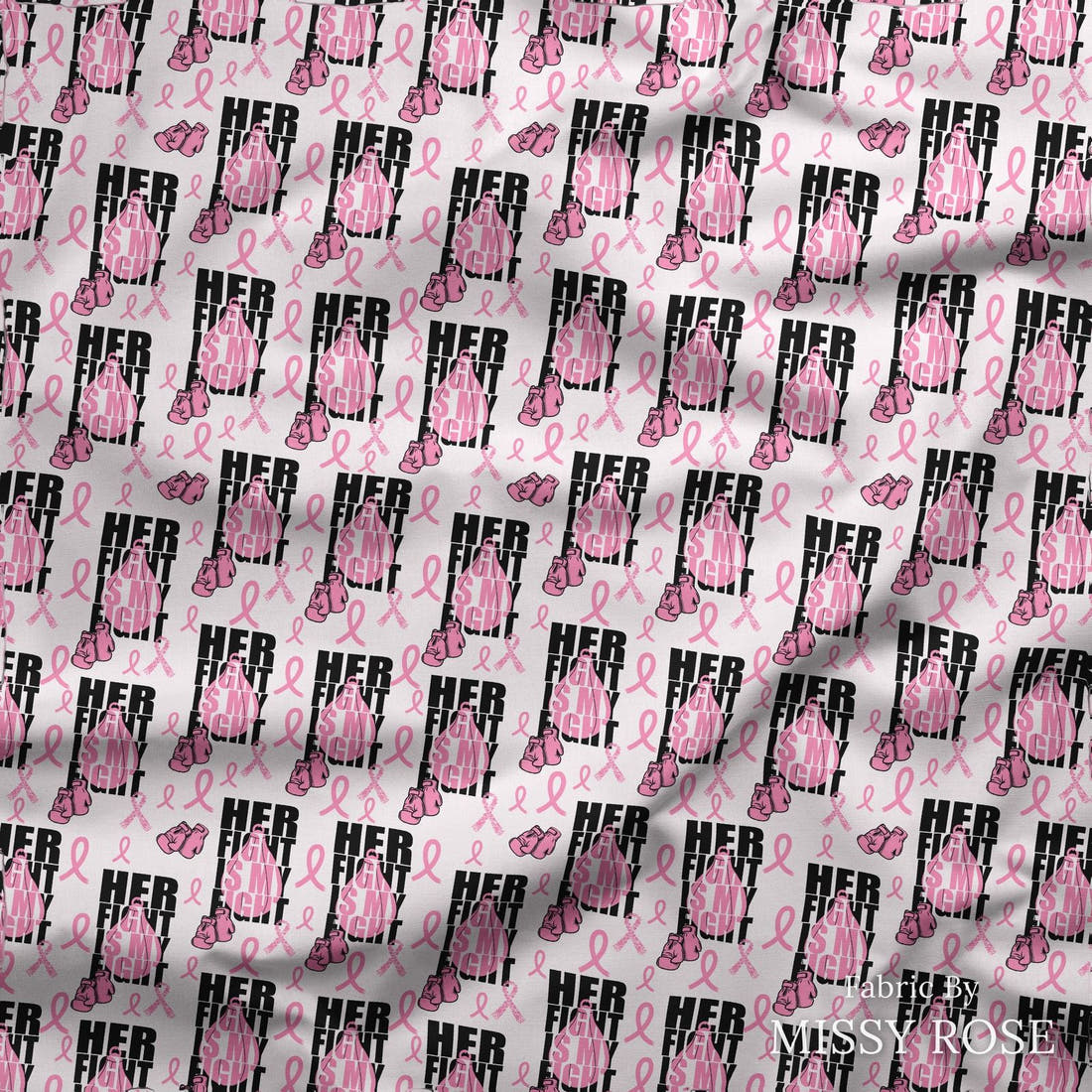 Design 28 Breast Cancer Fabric draped fabric mockup – custom printed fabric by the metre | Fabric by Missy Rose