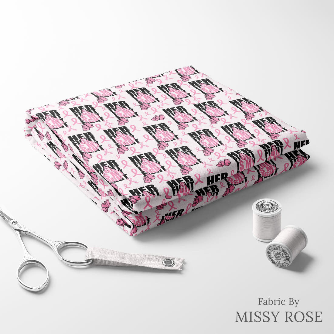 Design 28 Breast Cancer Fabric folded fabric stack with matching thread – pre-order fabric Australia | Fabric by Missy Rose