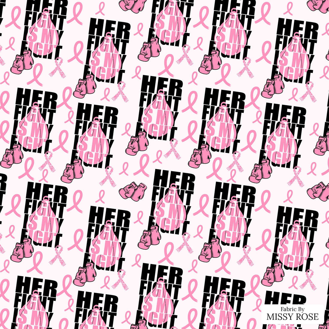 Design 28 Breast Cancer Fabric - flat view of the print, zoom in for detail | Fabric by Missy Rose