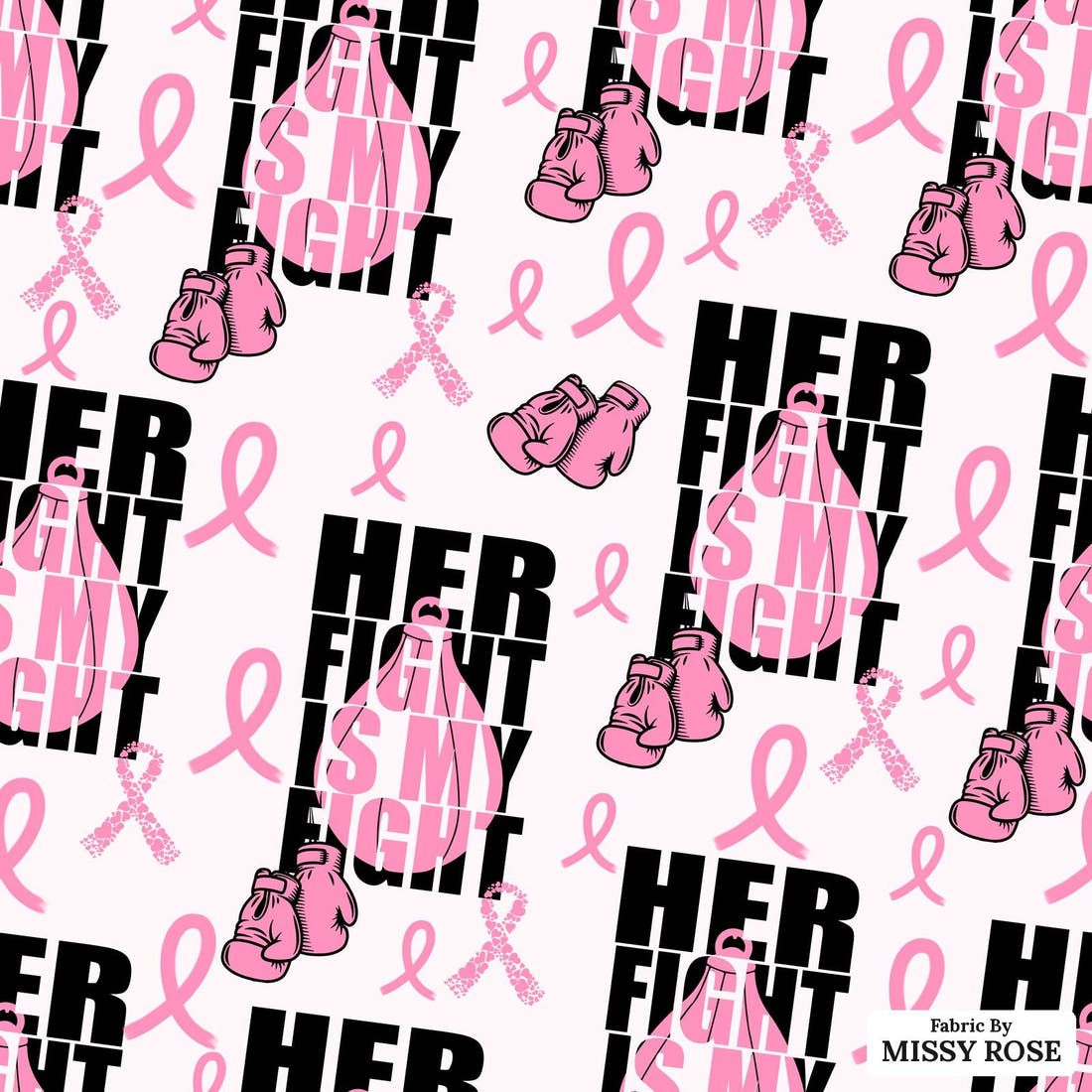 Design 28 Breast Cancer Fabric - flat view of the print, zoom in for detail | Fabric by Missy Rose