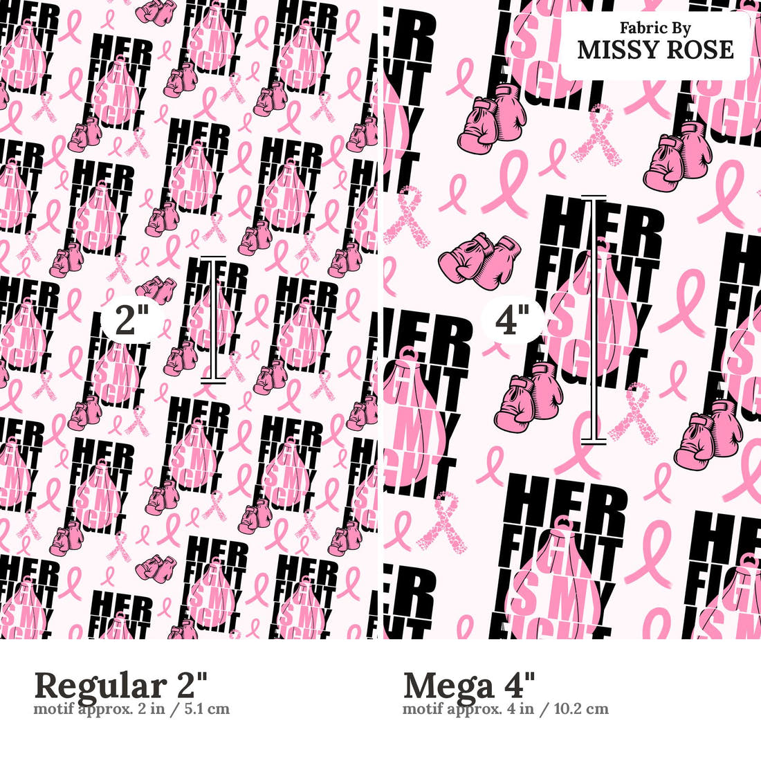 Design 28 Breast Cancer Fabric size comparison - print scale | Fabric by Missy Rose