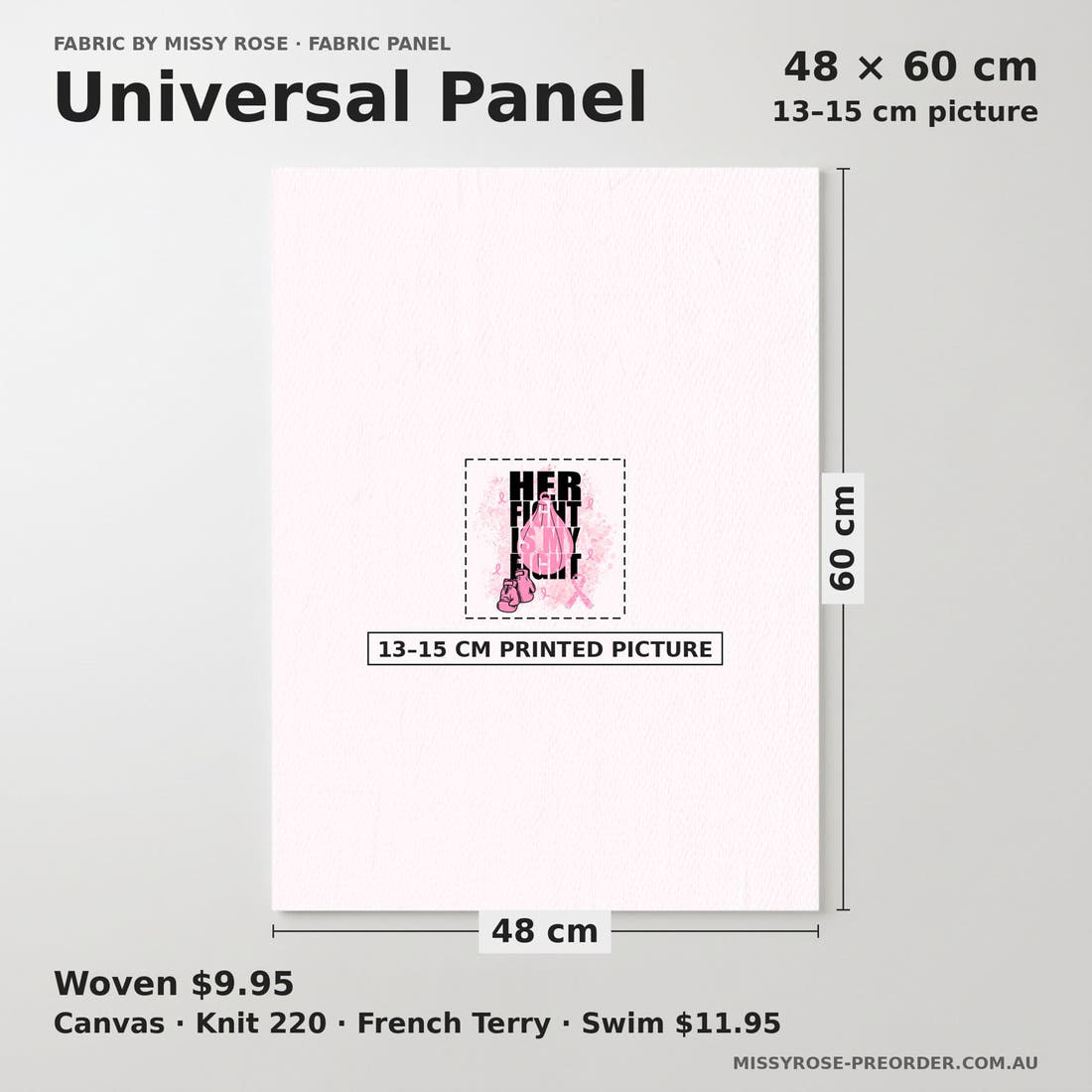Design 28 Breast Cancer Panel universal panel sizing – 13–15 cm printed picture on 48 × 60 cm fabric | Fabric by Missy Rose