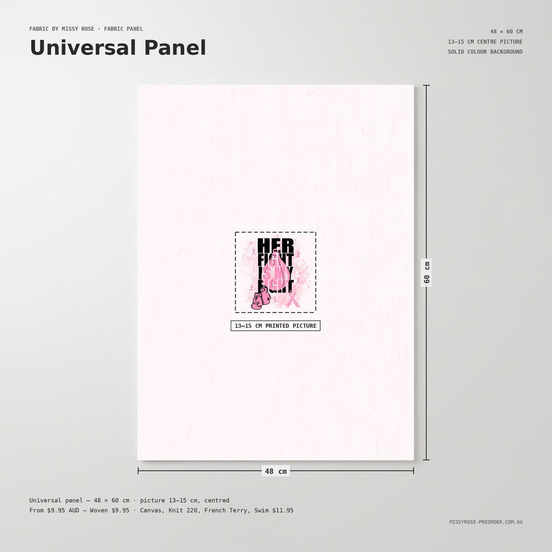 Design 28 Breast Cancer Panel universal panel sizing – 13–15 cm printed picture on 48 × 60 cm fabric | Fabric by Missy Rose