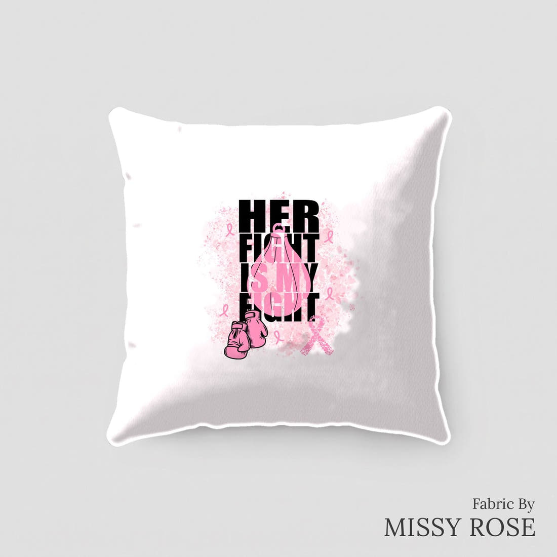 Design 28 Breast Cancer Panel sewn into a cushion – see how the panel looks made up | Fabric by Missy Rose