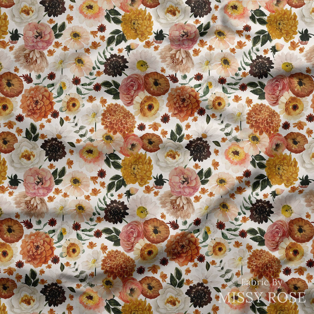 Design 280 Boho Floral Fabric draped fabric mockup – custom printed fabric by the metre | Fabric by Missy Rose