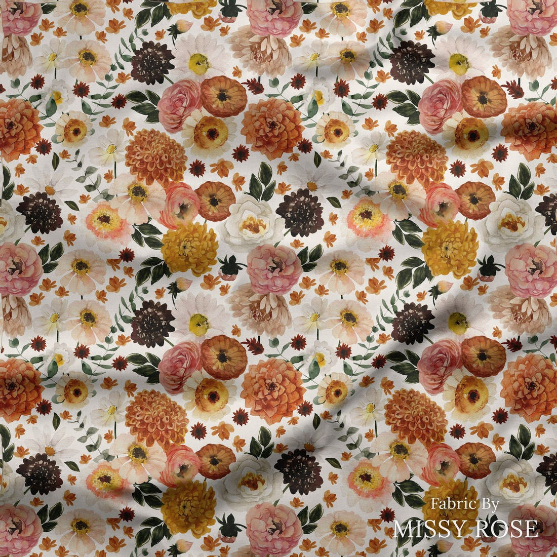 Design 280 Boho Floral Fabric draped fabric mockup – custom printed fabric by the metre | Fabric by Missy Rose