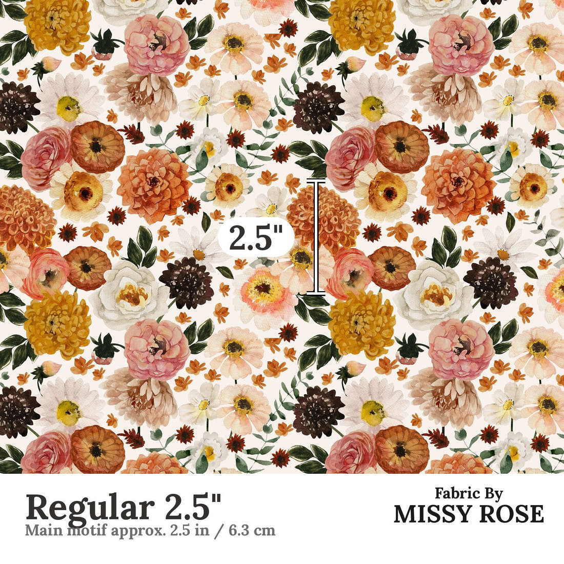 Design 280 Boho Floral Fabric Regular 2.5" - print scale | Fabric by Missy Rose