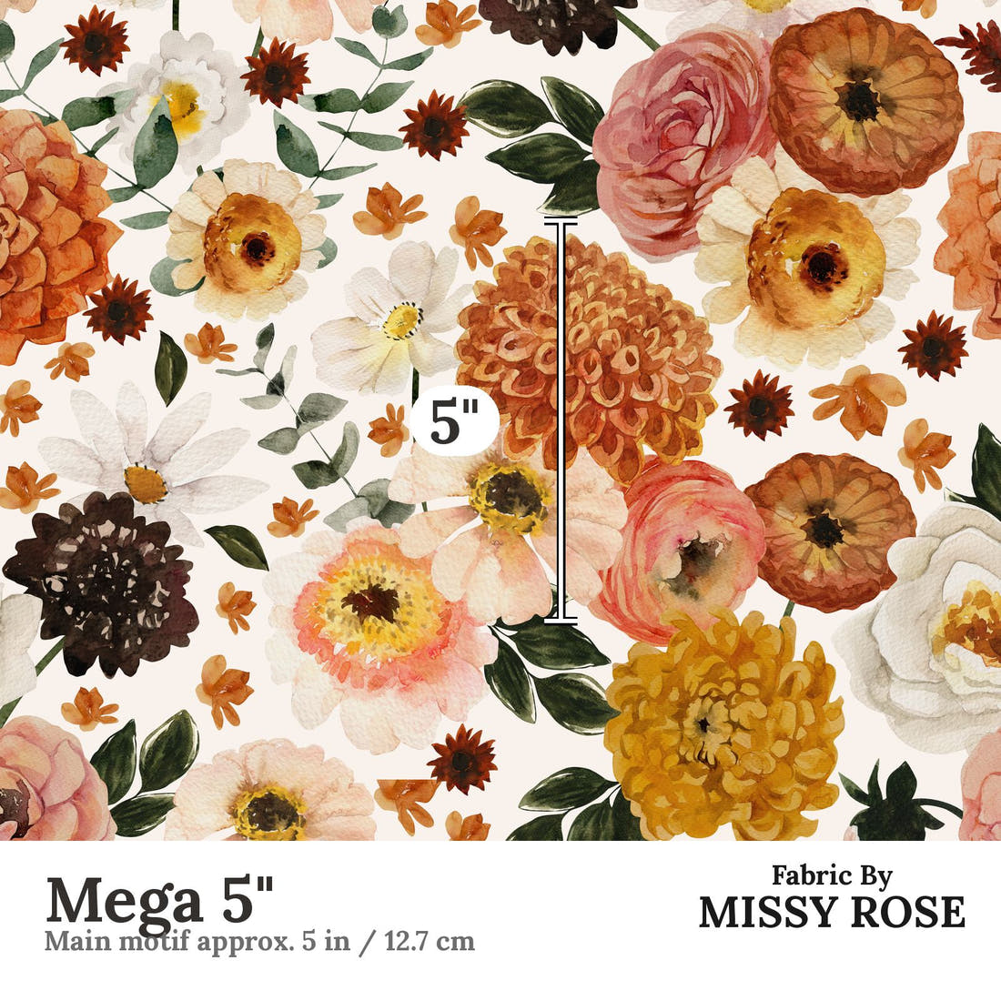 Design 280 Boho Floral Fabric Mega 5" - print scale | Fabric by Missy Rose