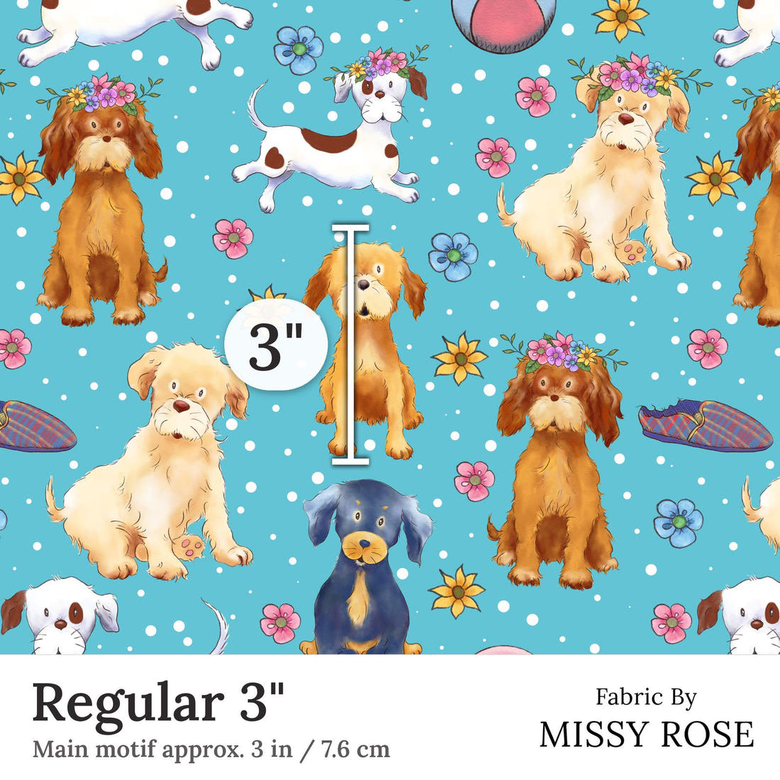 Design 281 Dogs Fabric Regular 3 inch print scale guide | Fabric by Missy Rose