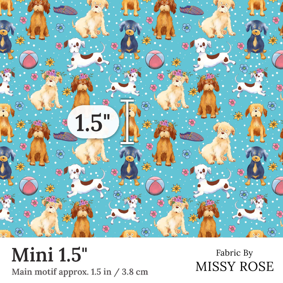 Design 281 Dogs Fabric Mini 1.5 inch print scale guide | Fabric by Missy Rose