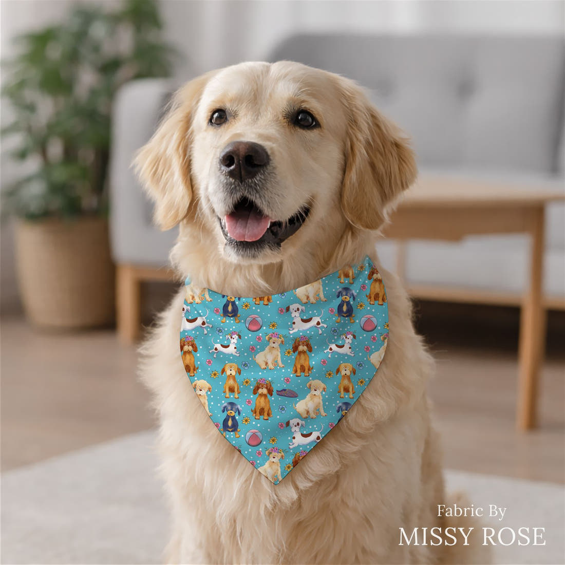 Design 281 Dogs Fabric sewn into a dog bandana - see how the print looks made up | Fabric by Missy Rose