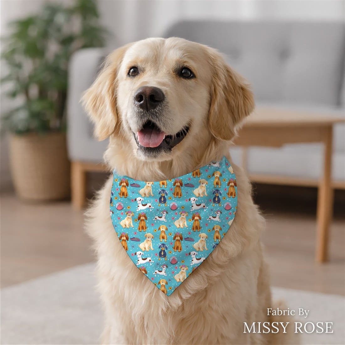 Design 281 Dogs Fabric sewn into a dog bandana – see how the print looks made up | Fabric by Missy Rose