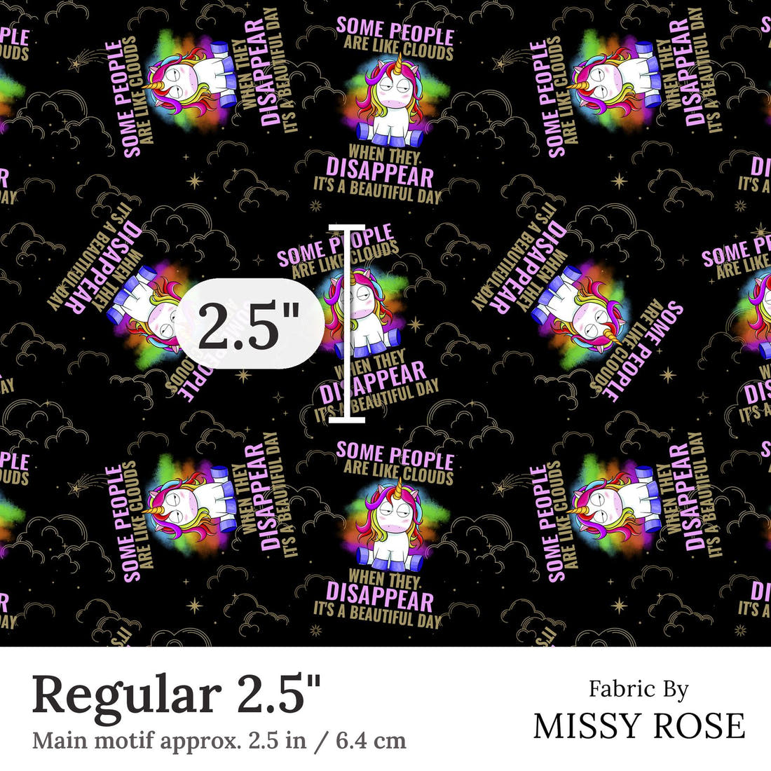 Design 282 Funny Unicorn Fabric Regular 2.5 inch print scale guide | Fabric by Missy Rose