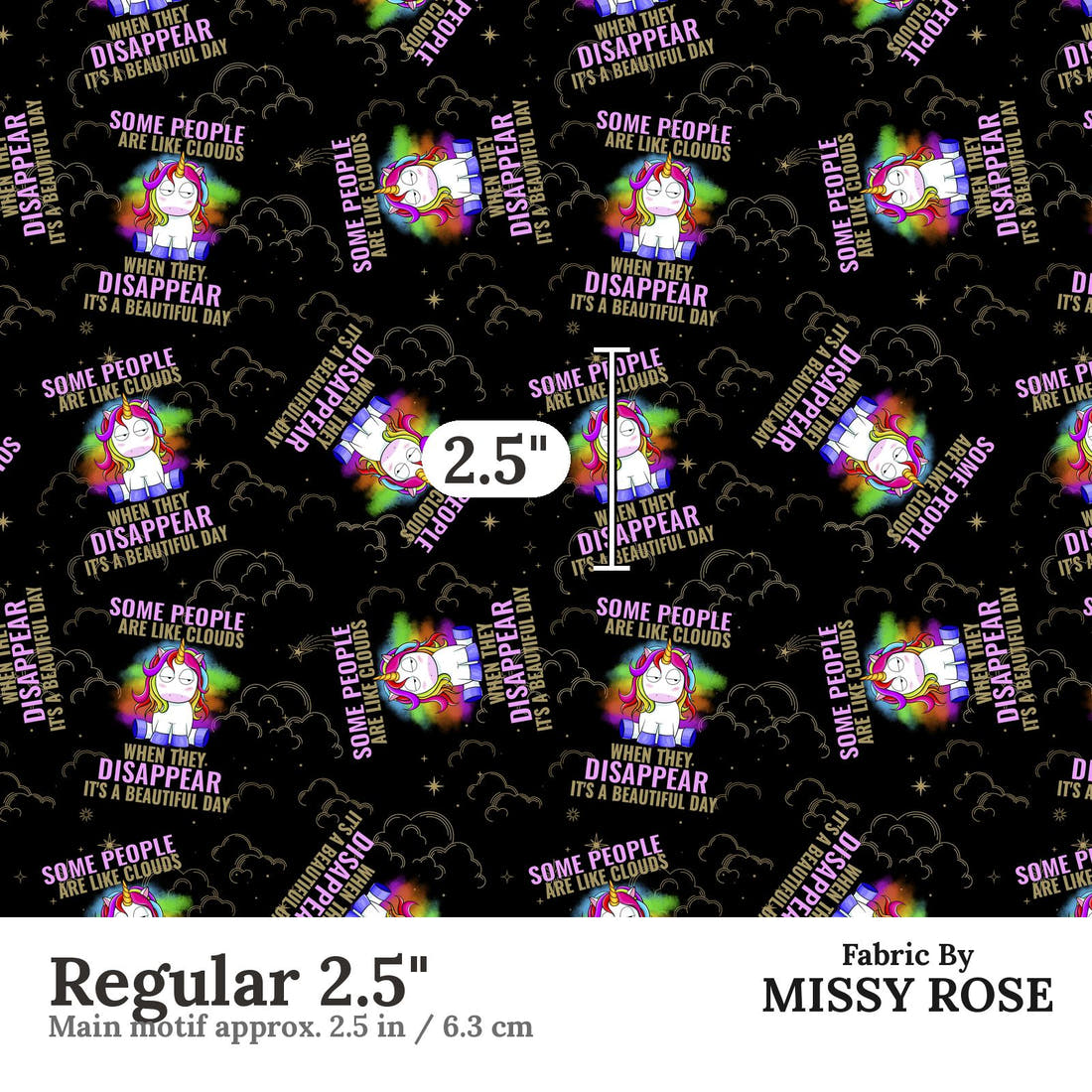 Design 282 Funny Unicorn Fabric Regular 2.5" - print scale | Fabric by Missy Rose