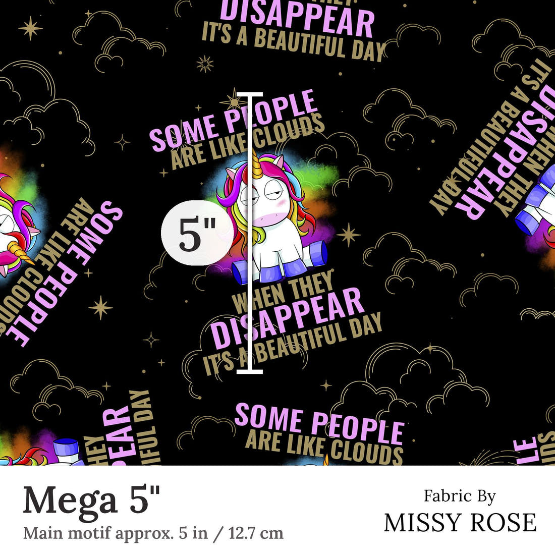Design 282 Funny Unicorn Fabric Mega 5 inch print scale guide | Fabric by Missy Rose