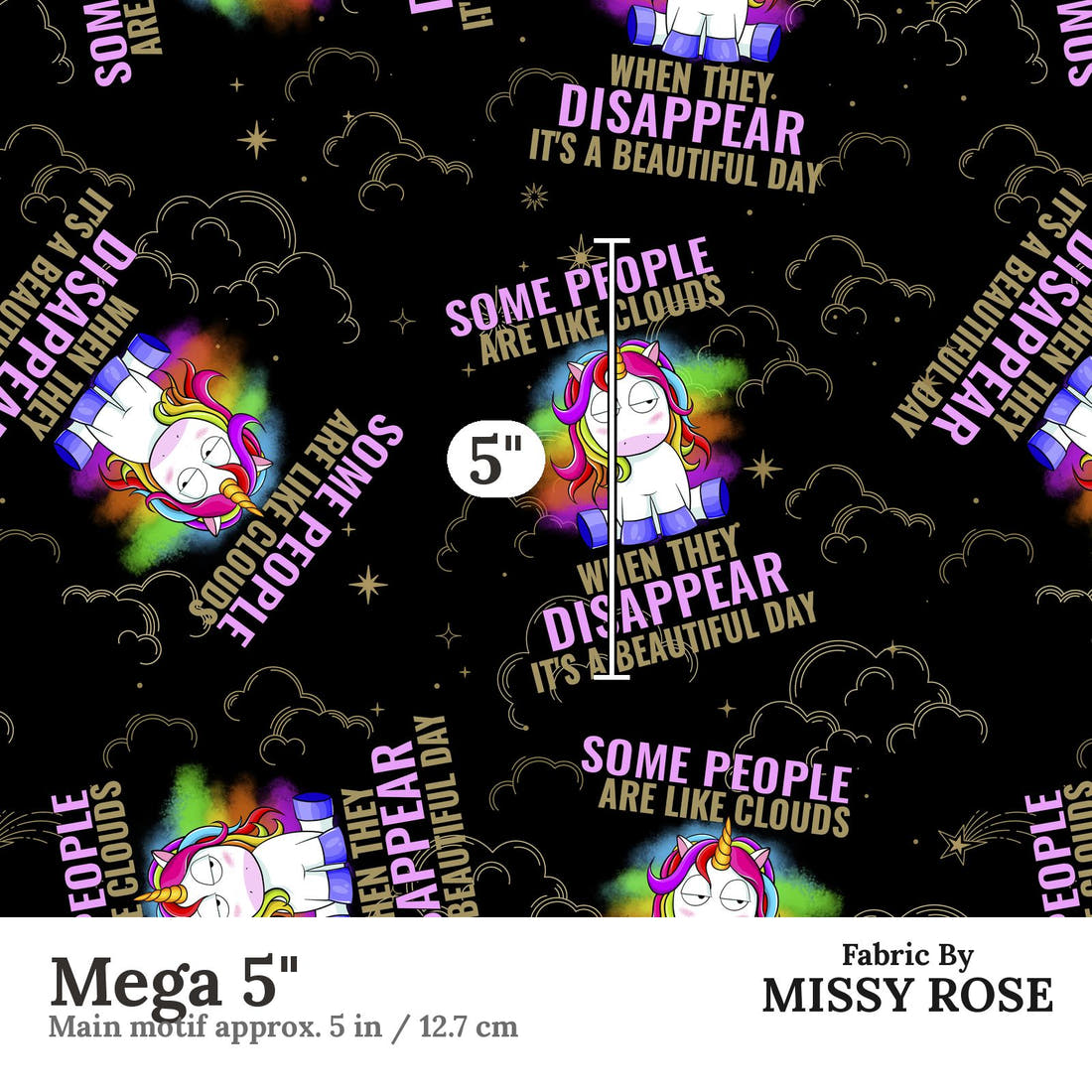 Design 282 Funny Unicorn Fabric Mega 5" - print scale | Fabric by Missy Rose