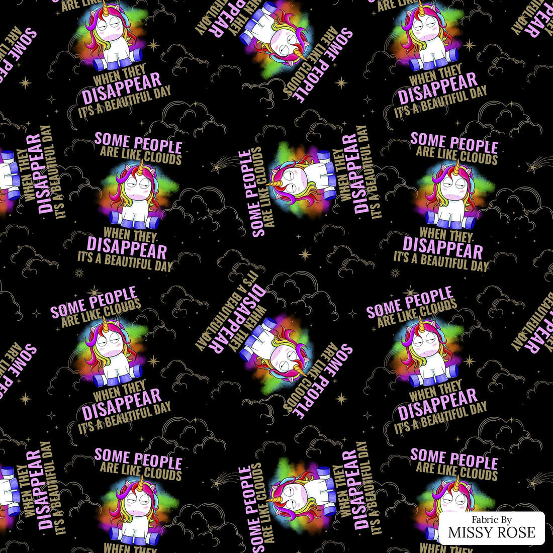 Design 282 Funny Unicorn Fabric - flat view of the print, zoom in for detail | Fabric by Missy Rose