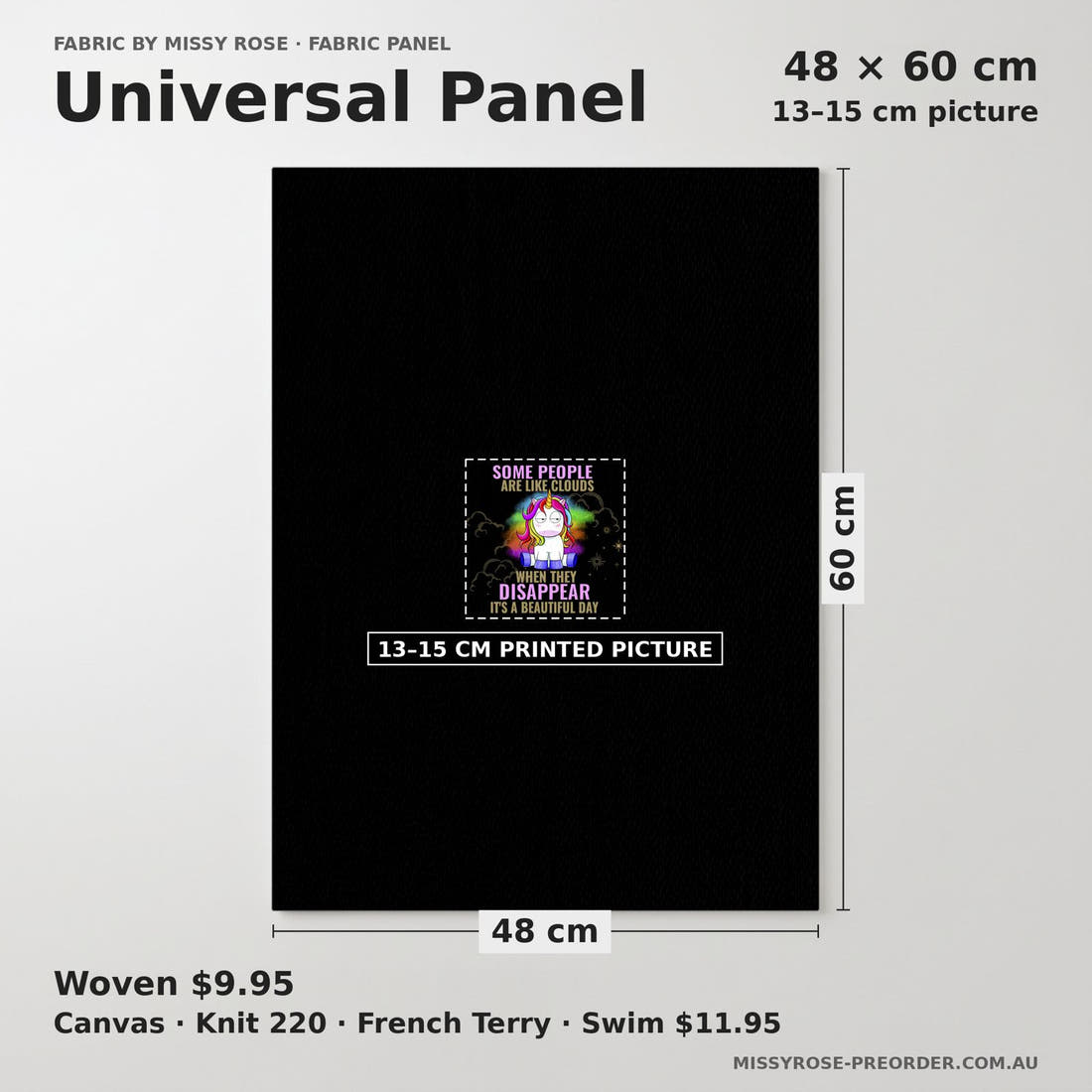 Design 282 Funny Unicorn Panel universal panel sizing – 13–15 cm printed picture on 48 × 60 cm fabric | Fabric by Missy Rose