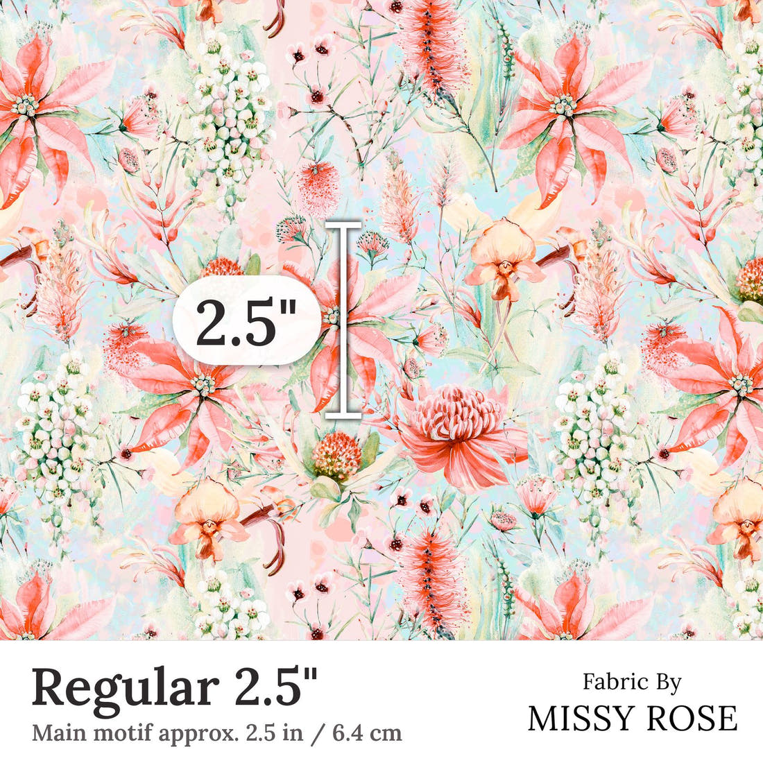 Design 283 Soft Floral Fabric Regular 2.5 inch print scale guide | Fabric by Missy Rose