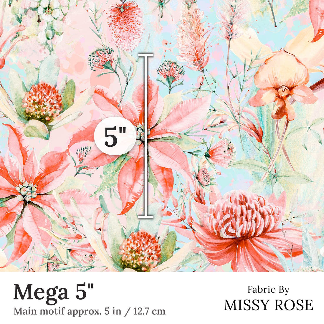 Design 283 Soft Floral Fabric Mega 5 inch print scale guide | Fabric by Missy Rose
