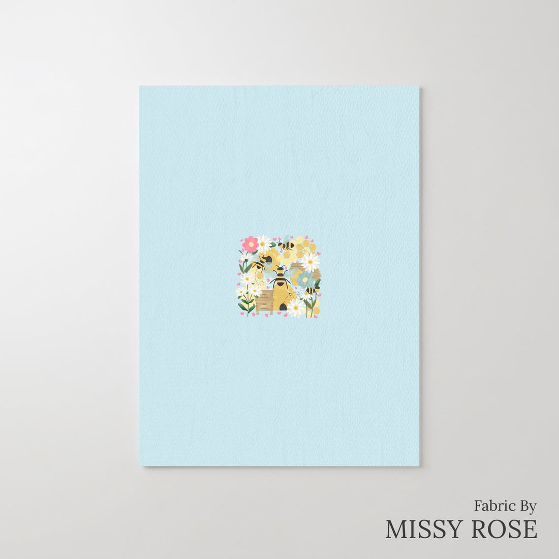 Design 284 Blue Bee Panel – printed fabric panel with centred picture, custom printed to order | Fabric by Missy Rose