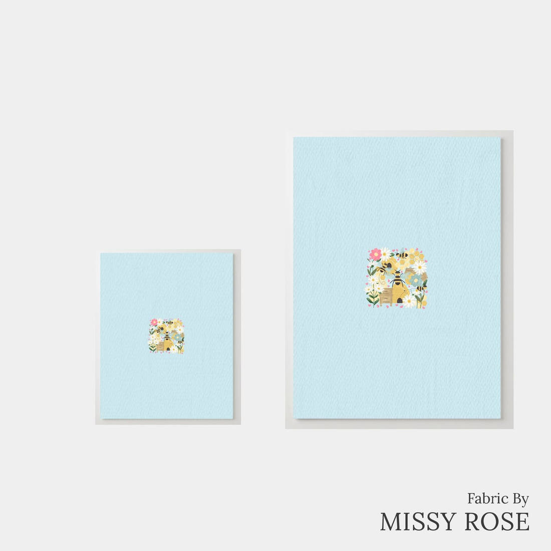 Design 284 Blue Bee Panel – universal and adult panel sizes side by side | Fabric by Missy Rose