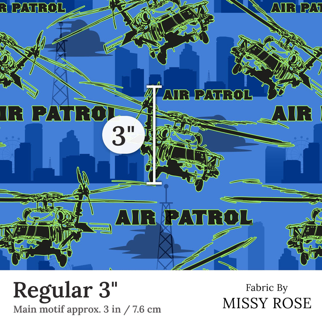 Design 285 Air Patrol Fabric Regular 3 inch print scale guide | Fabric by Missy Rose
