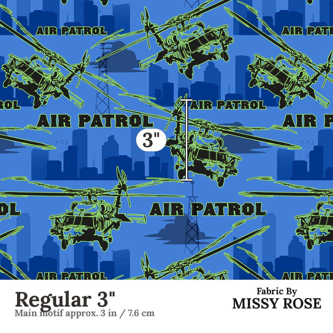 Design 285 Air Patrol Fabric Regular 3" - print scale | Fabric by Missy Rose