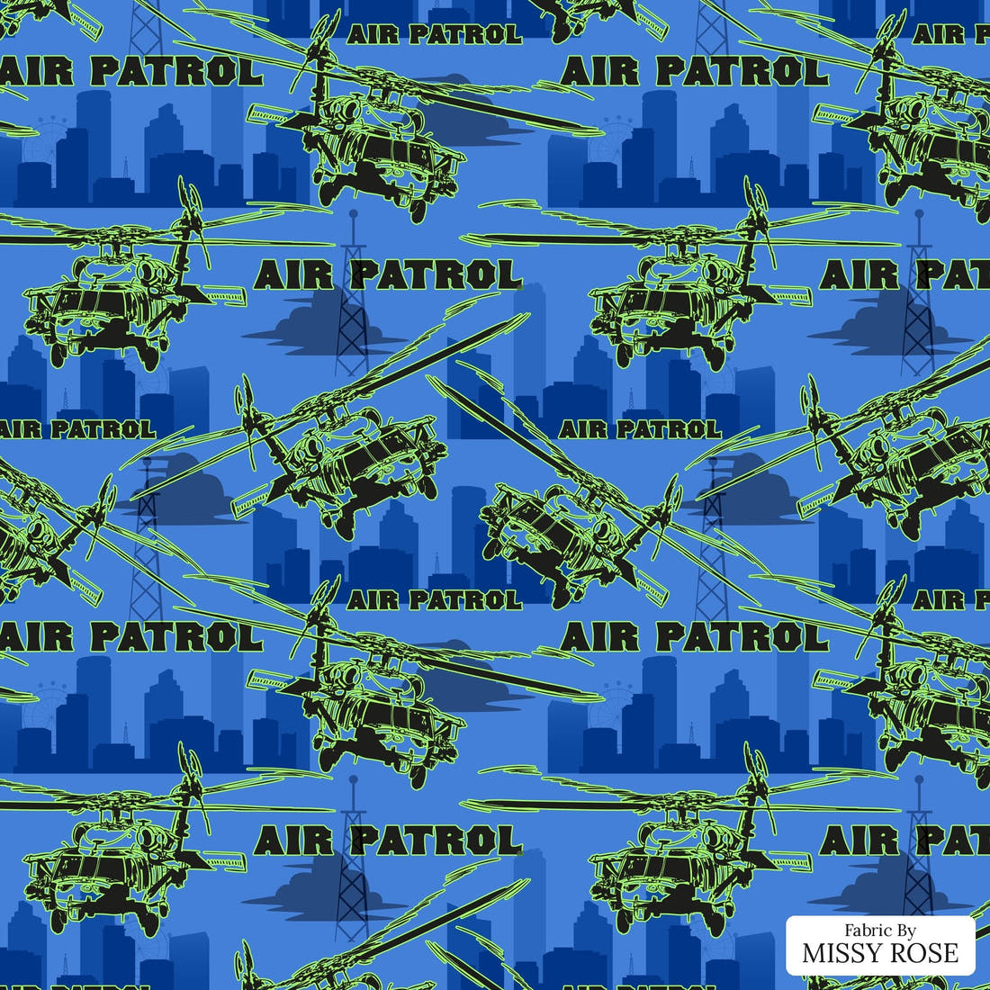 Design 285 Air Patrol Fabric - flat view of the print, zoom in for detail | Fabric by Missy Rose