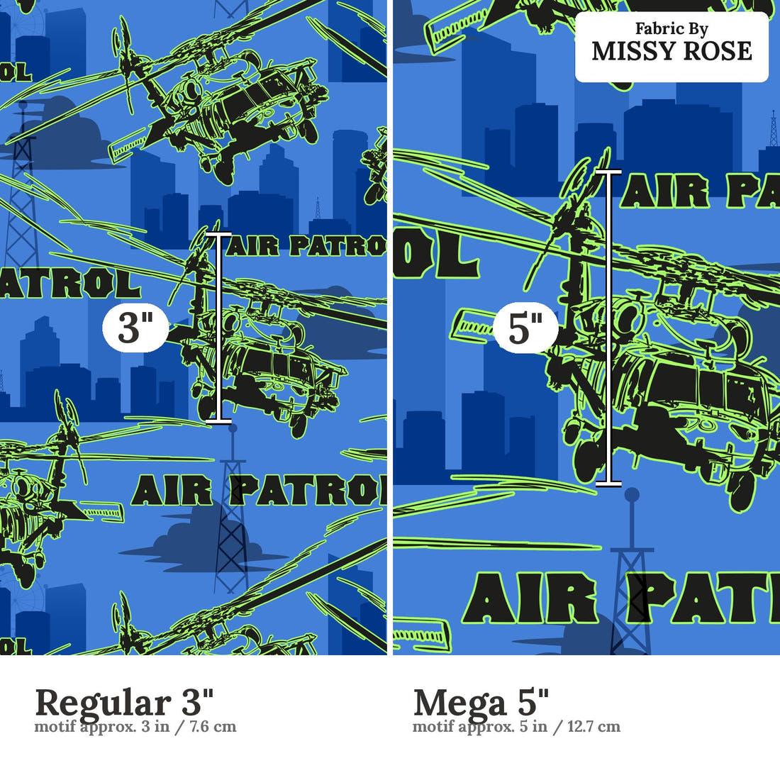Design 285 Air Patrol Fabric size comparison - print scale | Fabric by Missy Rose