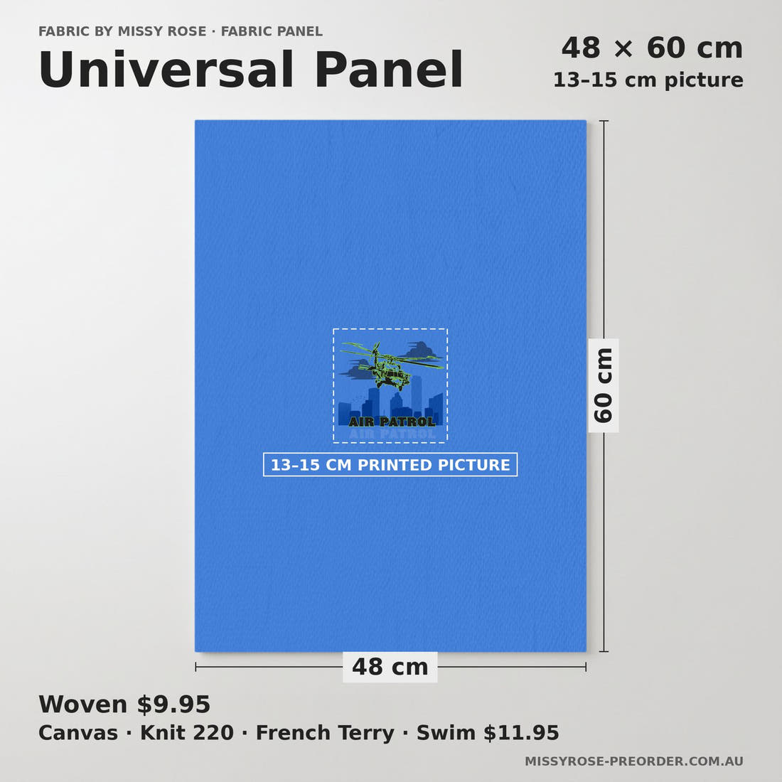 Design 285 Air Patrol Panel universal panel sizing – 13–15 cm printed picture on 48 × 60 cm fabric | Fabric by Missy Rose
