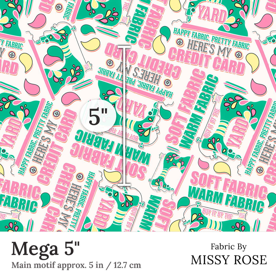 Design 286 Funny Sewing Fabric Mega 5 inch print scale guide | Fabric by Missy Rose